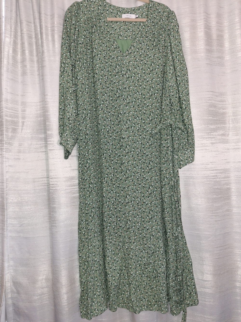 Greylin Sage Green Floral Maxi Dress Large